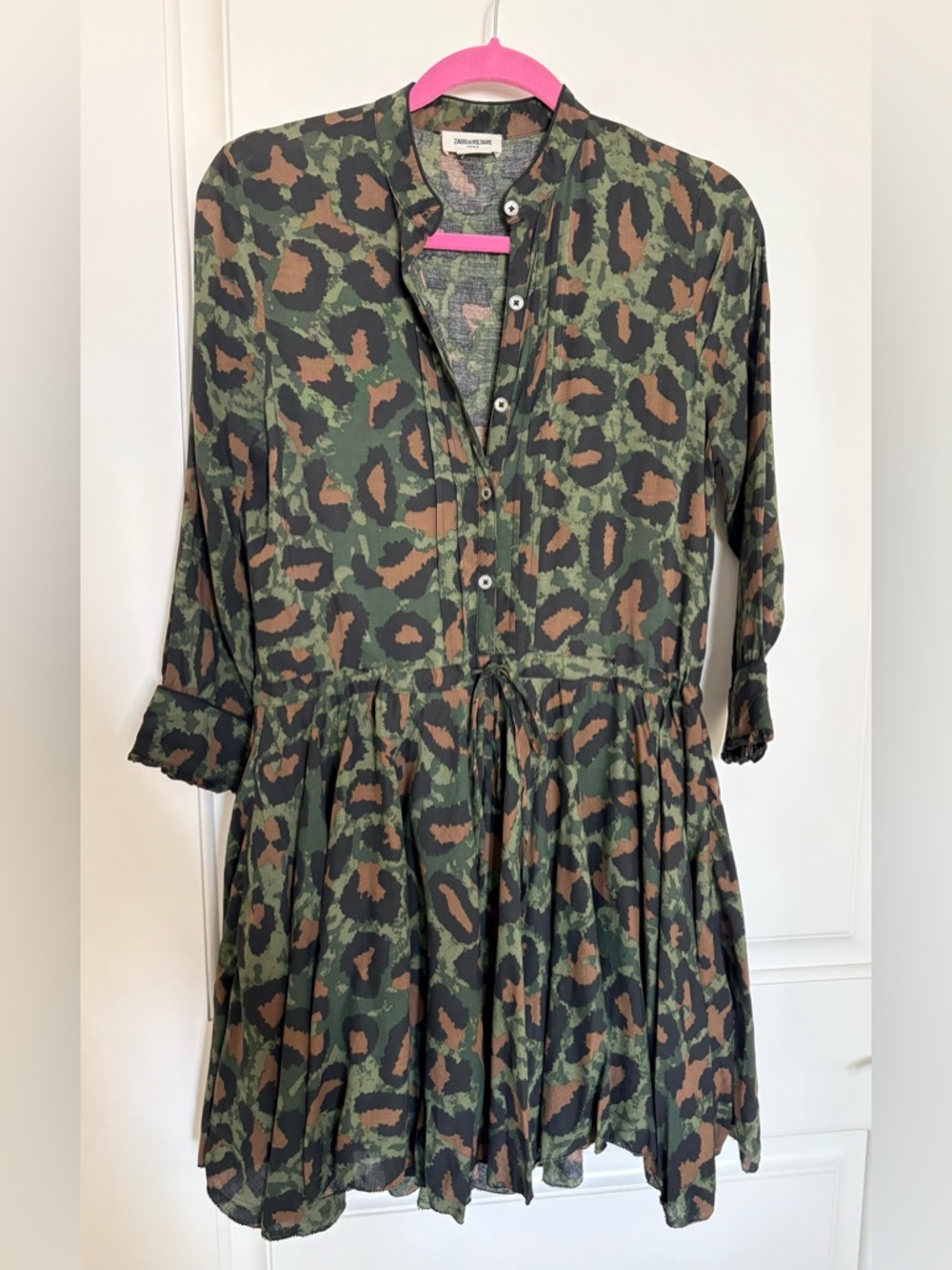 Zadig & Voltaire Green and Brown Camouflage Button-Front Dress